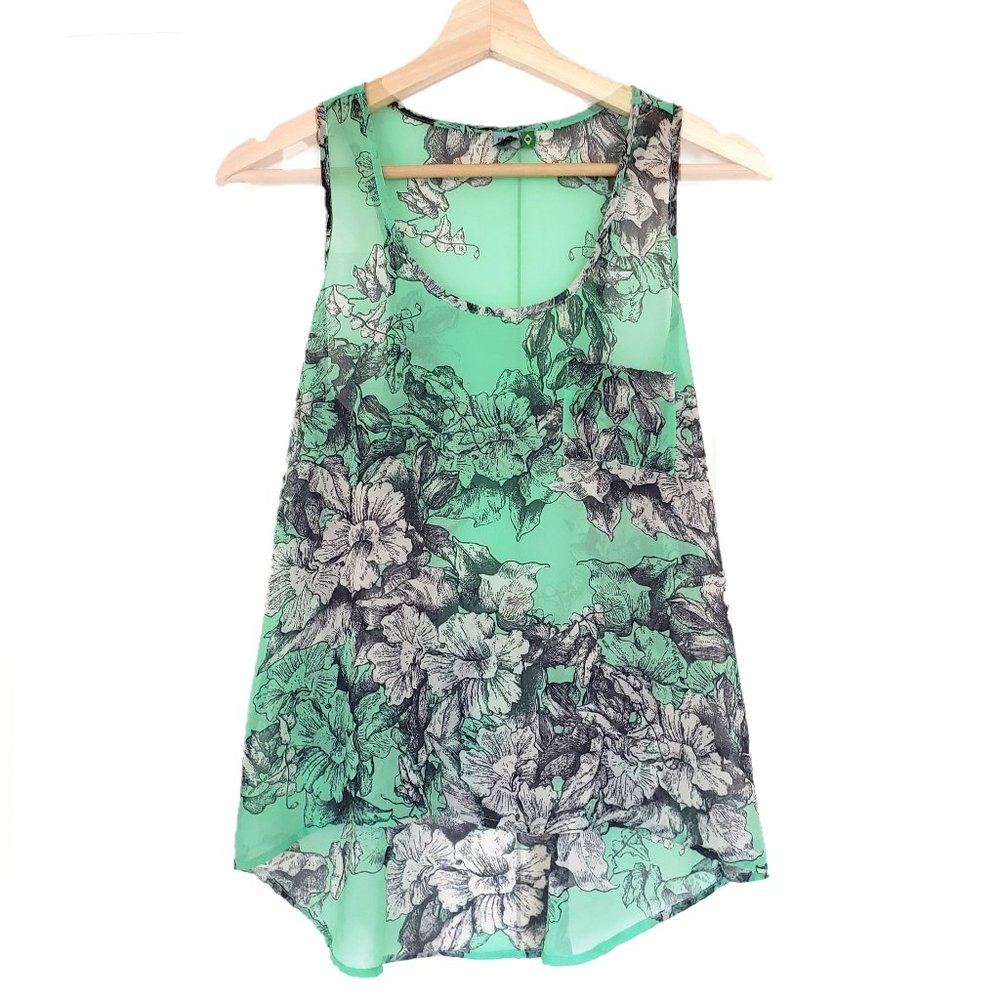 FARM RIO Sheer Cami - Rare print high-low racerback cami tank Size S